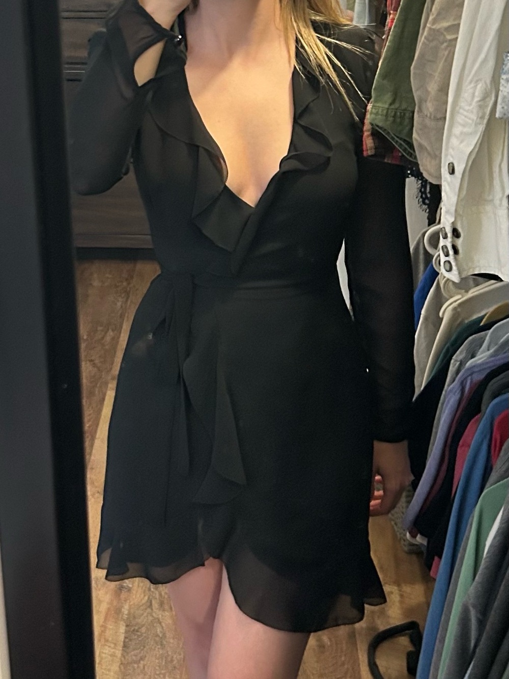 Wilfred Black Ruffle Wrap Mini Dress